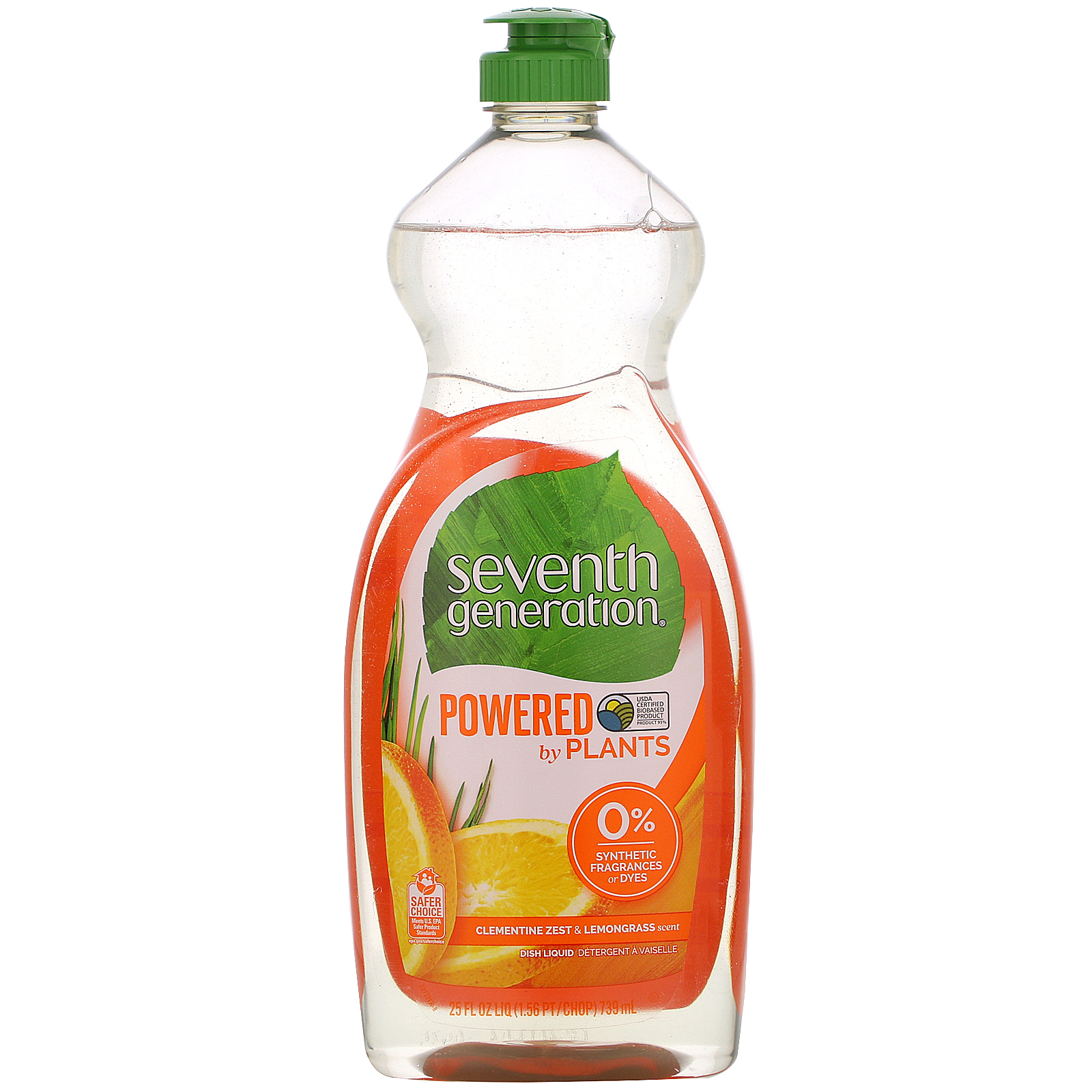 Seventh Generation, Dish Liquid, Clementine Zest &amp; Lemongrass, 25 fl oz (739 ml)