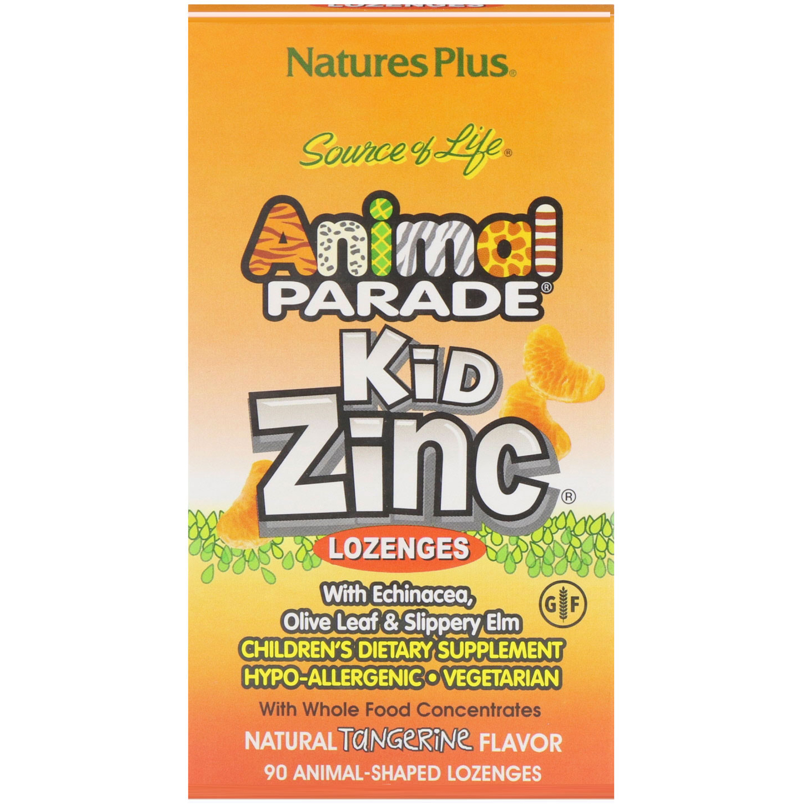 Nature's Plus, Source of Life, Animal Parade, пастилки Kid Zinc, вкус натурального мандарина, 90 животных