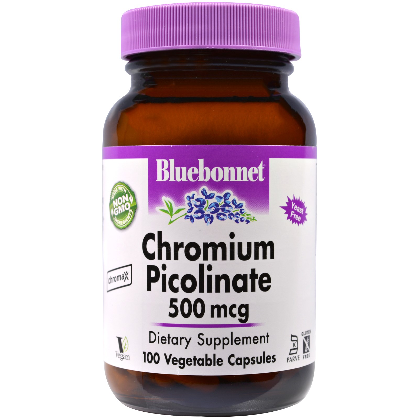 Bluebonnet Nutrition, Пиколинат хрома, 500 мкг, 100 капсул в растительной оболочке