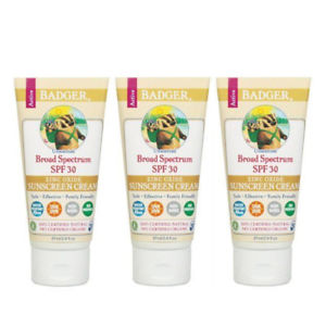  3 Pack Badger Orgánico Natural SPF 30 Filtro Solar Crema sin Perfume 86ml Cad