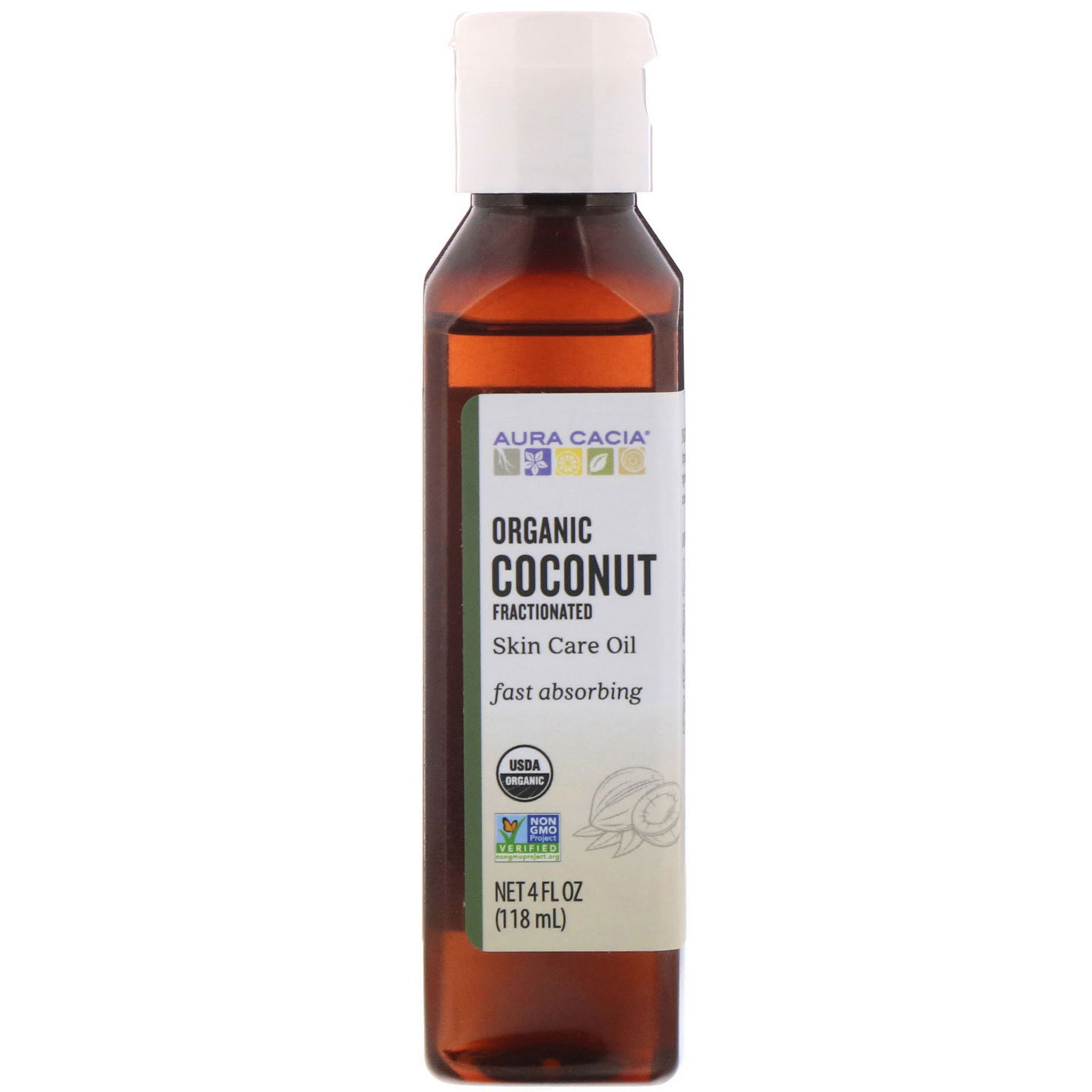 Aura Cacia, Органическое масло для тела, фракционированное кокосовое масло, 118 мл