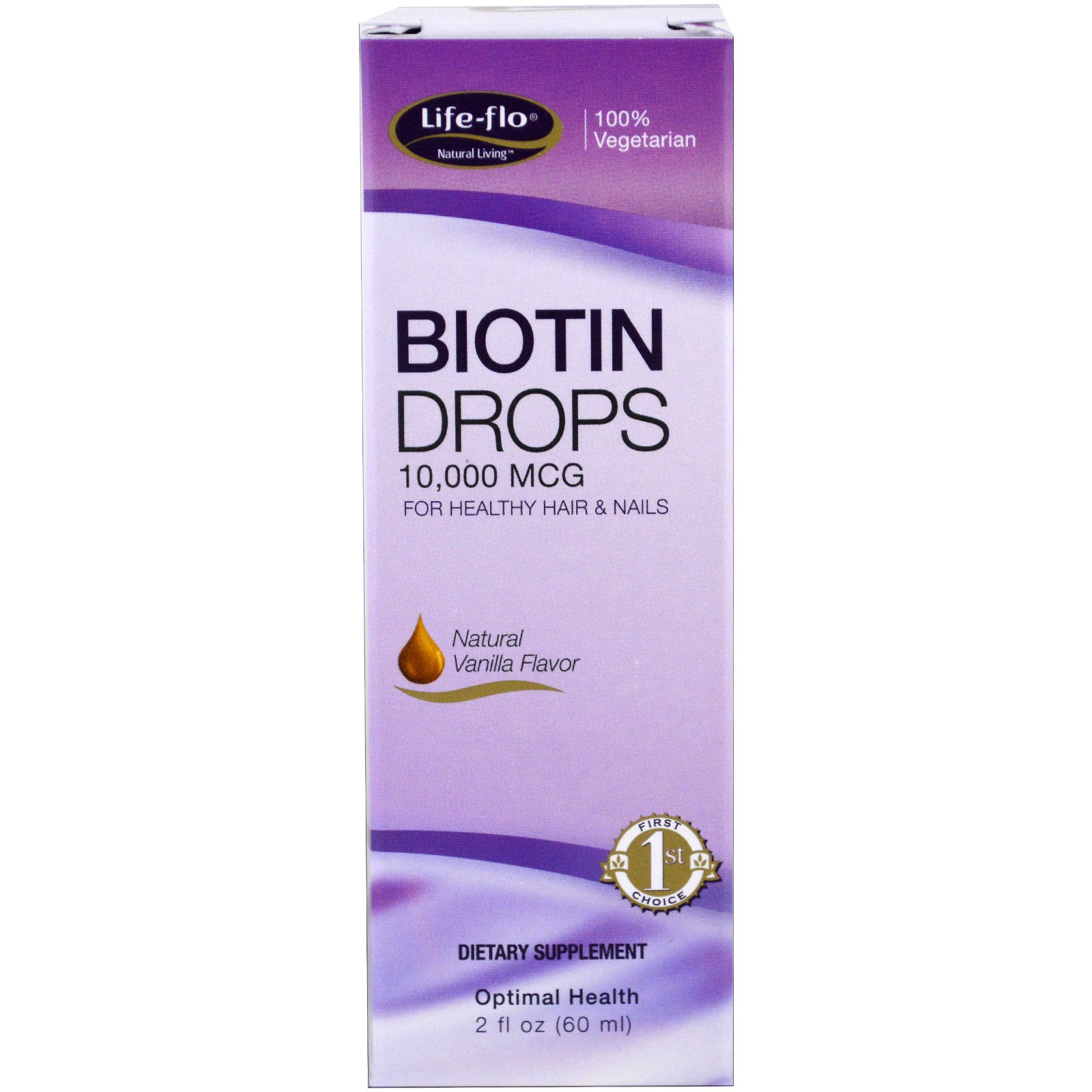 Life-flo, Biotin Drops, For Healthy Hair &amp; Nails, Natural Vanilla Flavor, 10,000 mcg , 2 fl oz (60 ml)