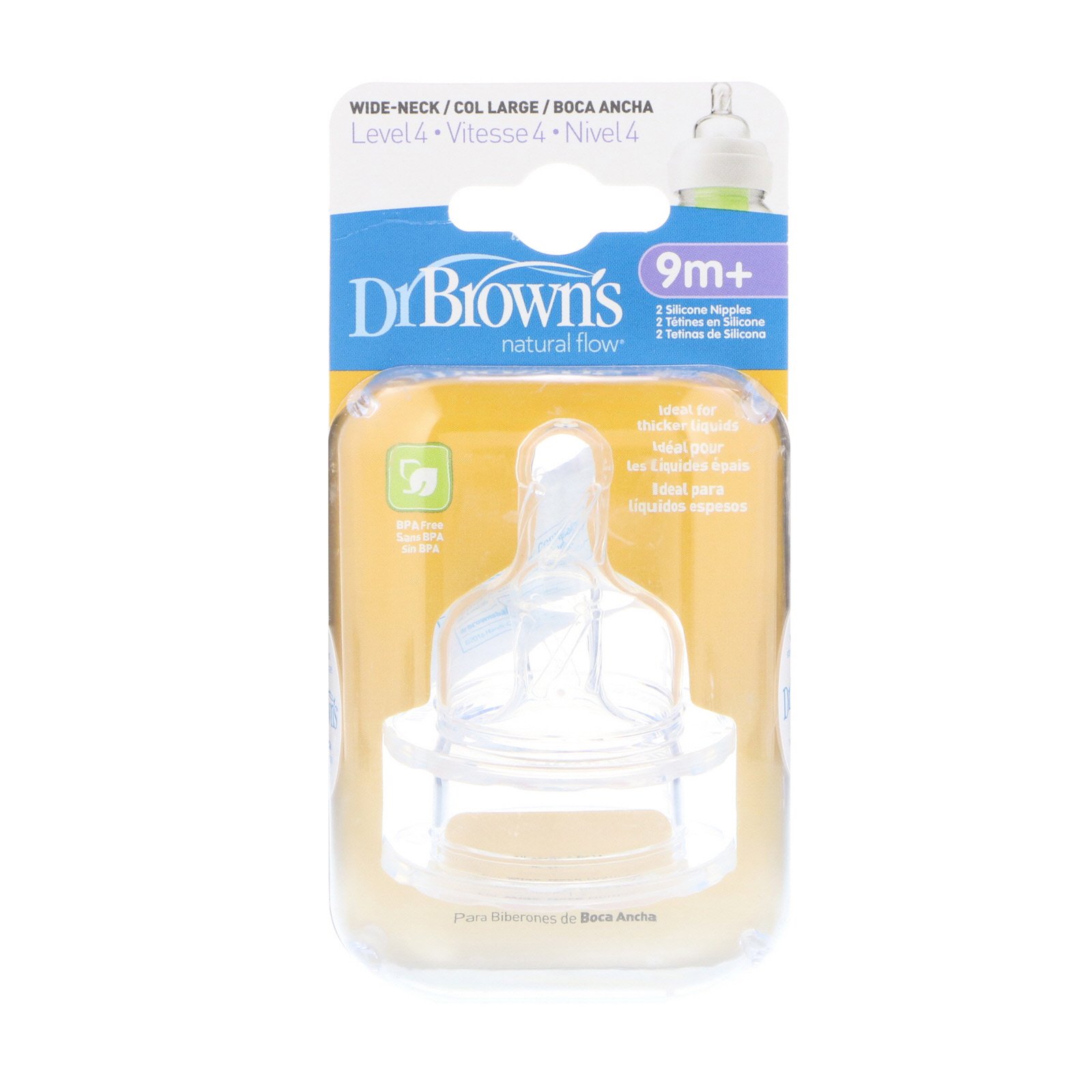 Dr. Brown's, Natural Flow, Silicone Nipples, Wide-Neck, Level 4, 9 + Months, 2 Pack