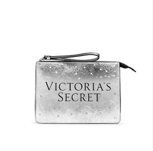  Victoria's Secret серебристый металлик красоты макияж сумка чехол косметическая сумка кошелек с ремешком