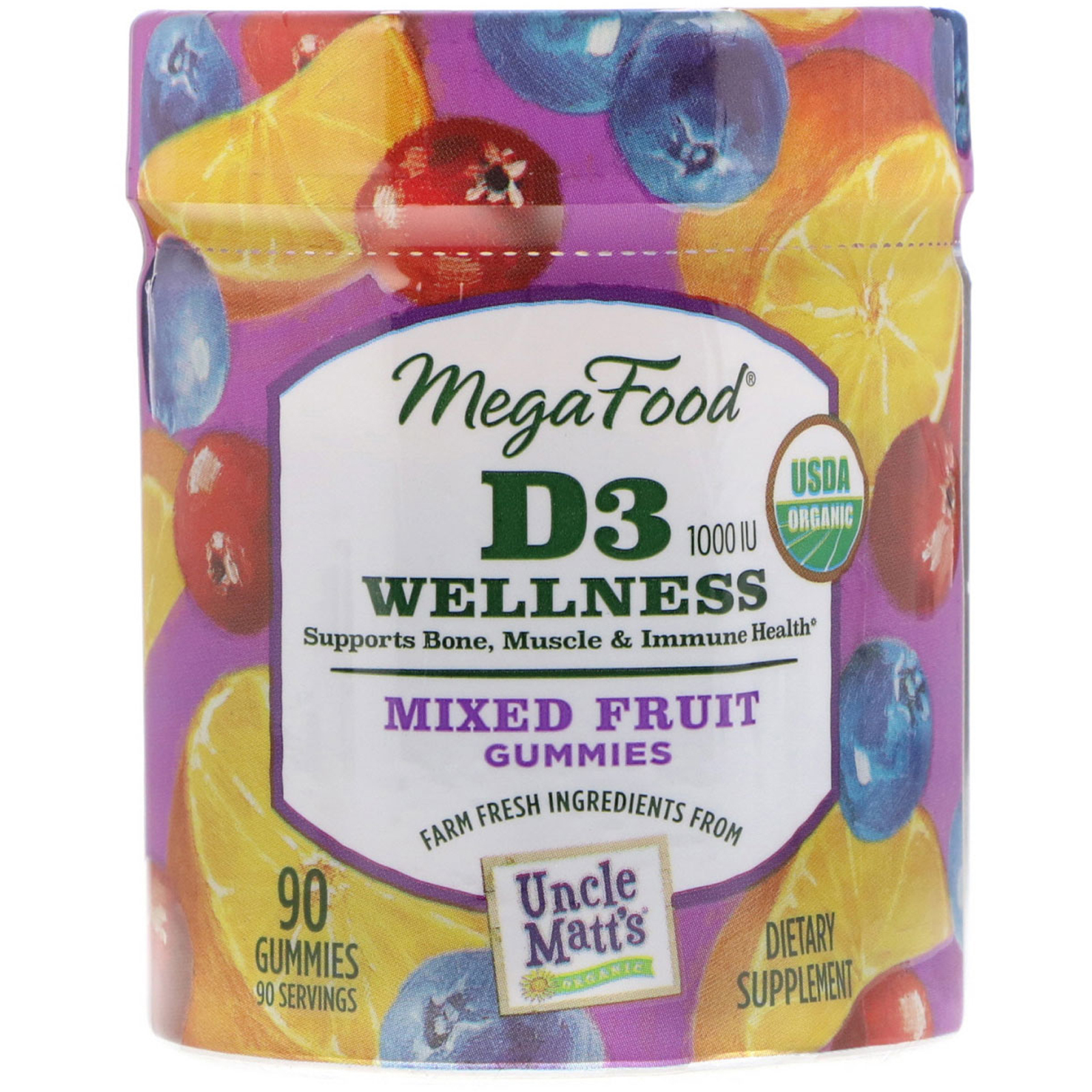 MegaFood, D3 Wellness, 1000 IU, Mixed Fruit, 90 Gummies