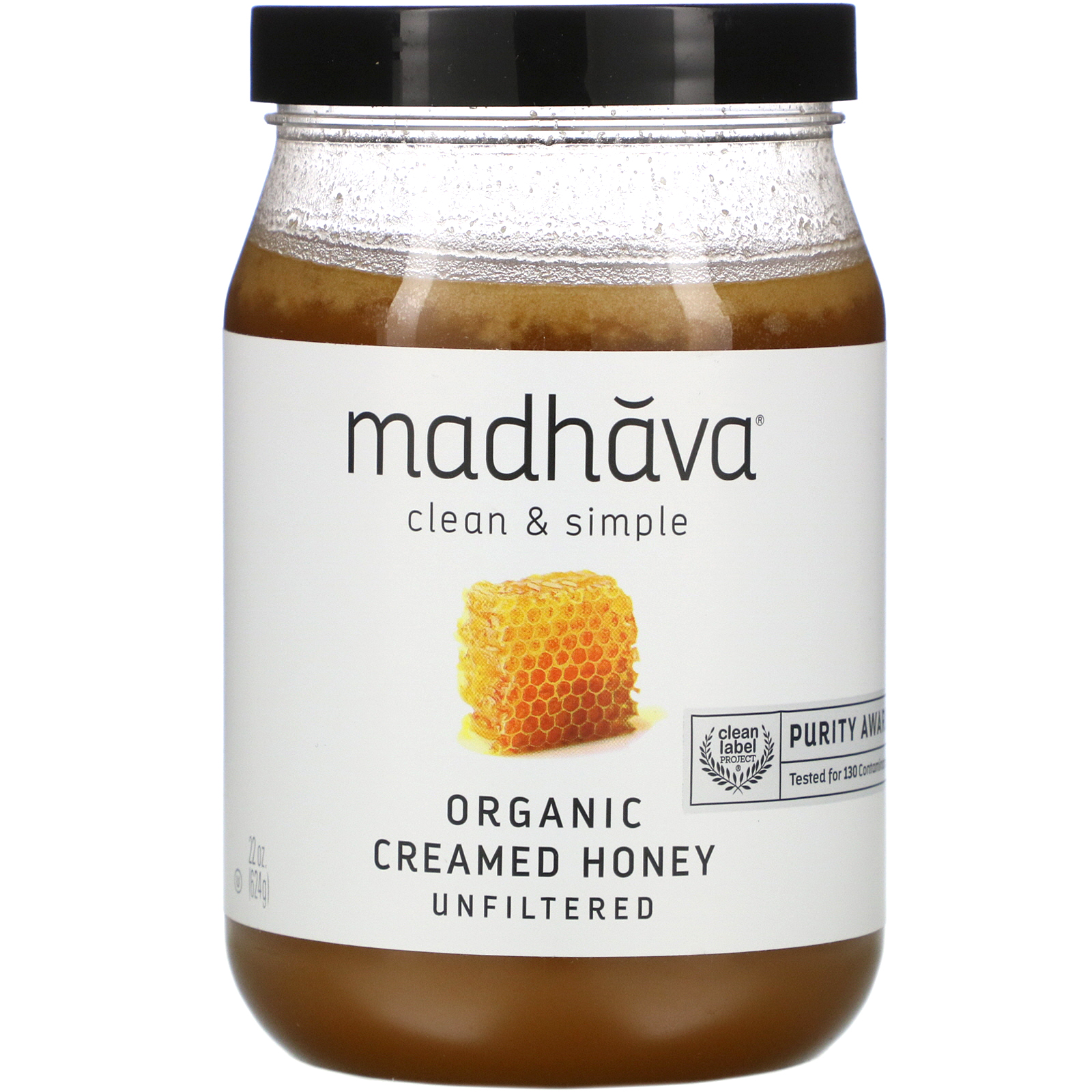 Madhava Natural Sweeteners, Clean &amp; Simple, Organic Creamed Honey, Unfiltered, 22 oz (624 g)