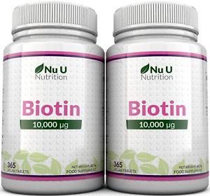  Биотин рост волос 2 X бутылки 365 таблеток (полный год поставки) 10,000mcg от ню-U