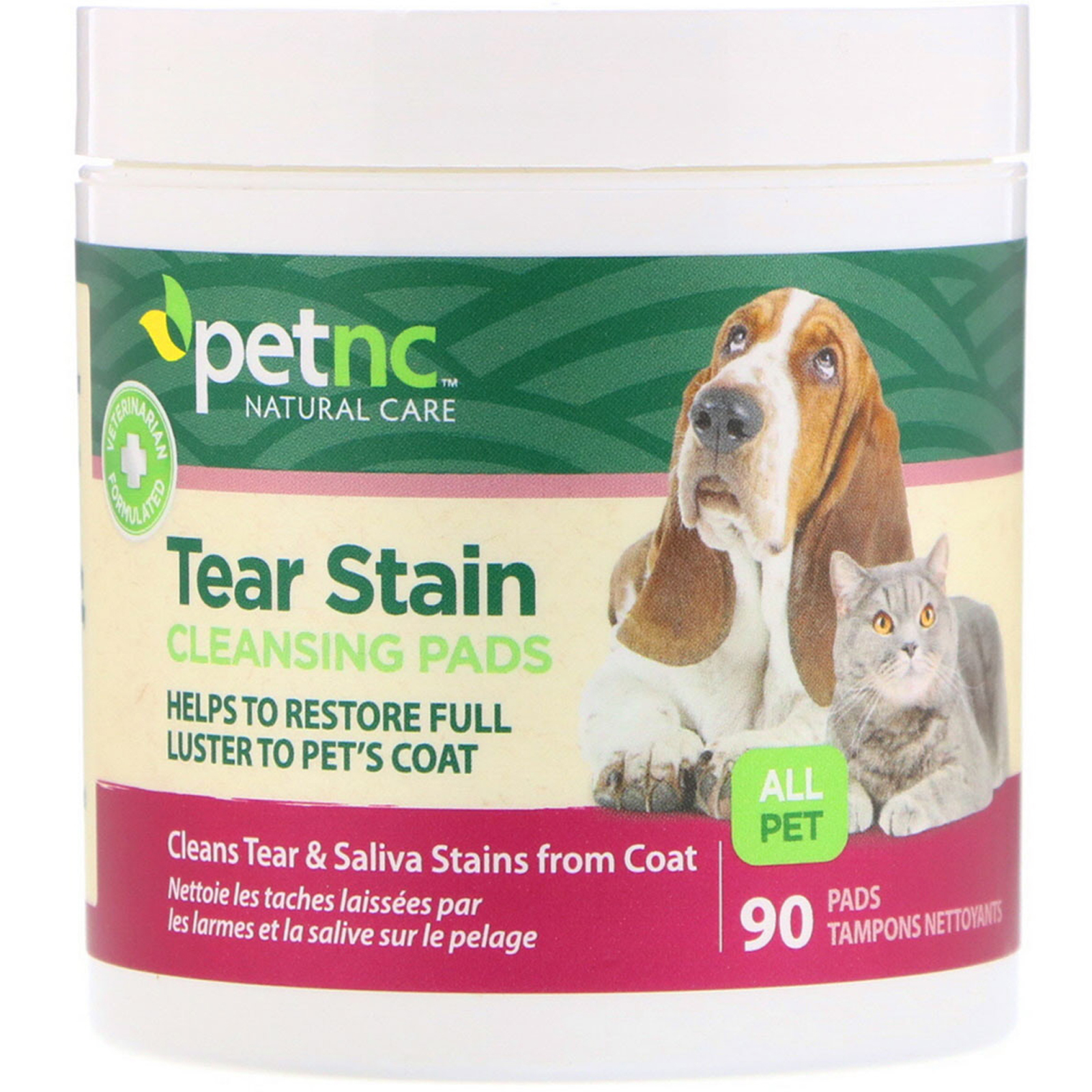 petnc NATURAL CARE, Tear Stain Cleansing Pads, For Cats &amp; Dogs, 90 Pads