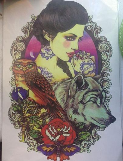 Тату декорация для тела Aliexpress  Waterproof Temporary Tattoo Stickers  Beauty Girl and wolf  body Art