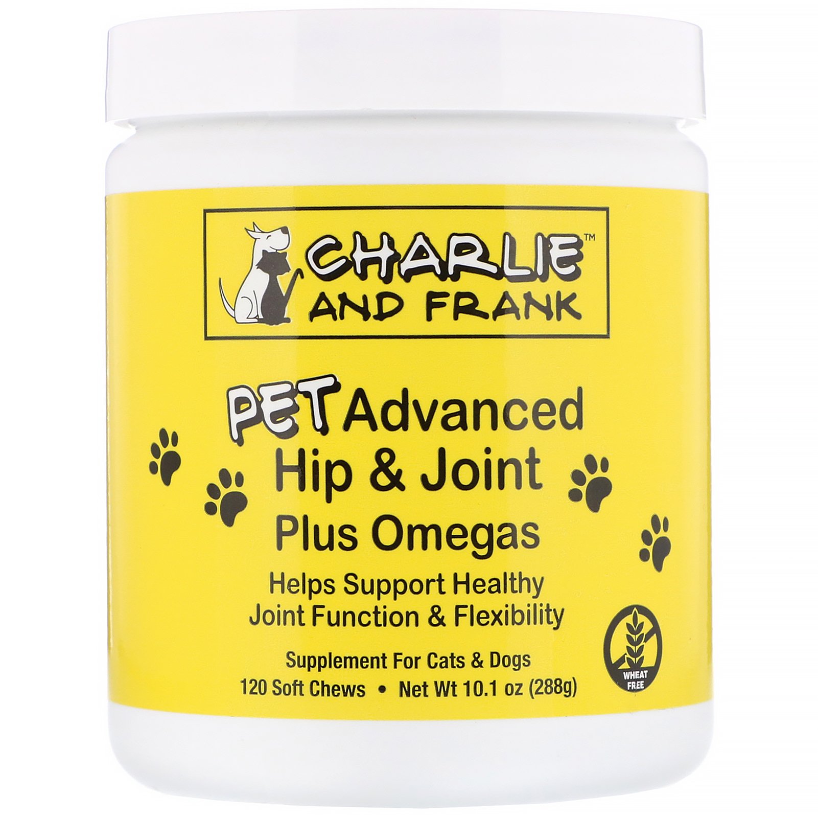 Charlie &amp; Frank, Улучшенная формула для здоровья суставов животных с омега-кислотами, для котов и собак, 120 мягких жевательных таблеток