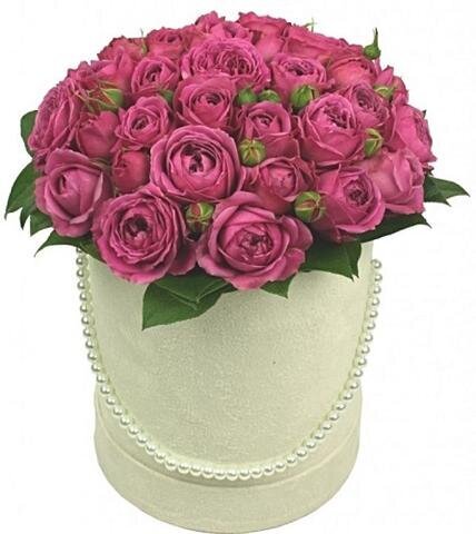 Букет в шляпной коробке с пионовидными розами "Мисти баблс"