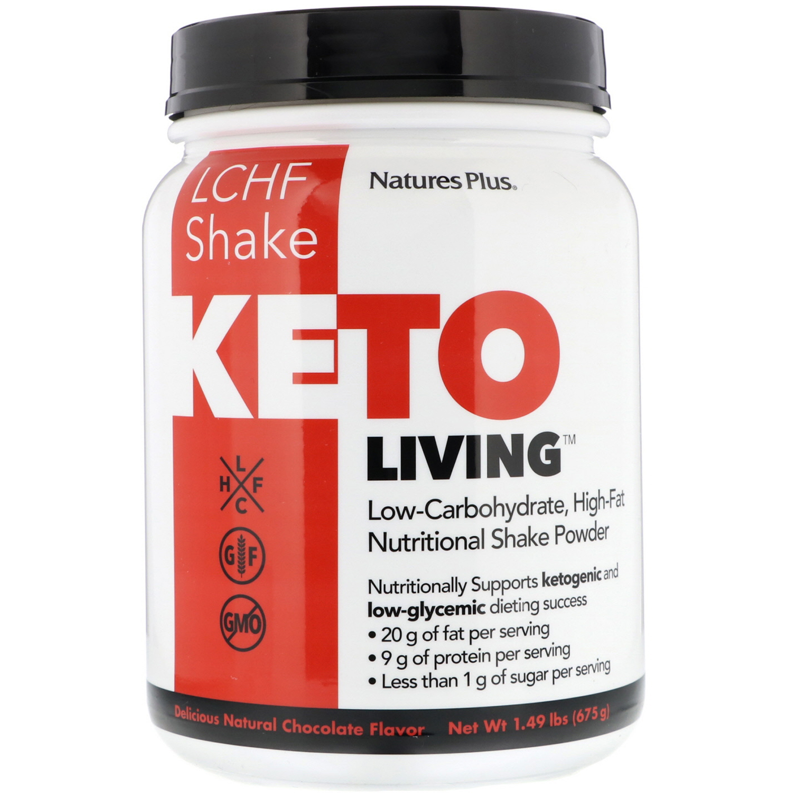 Nature's Plus, KetoLiving, низкоуглеводный, с высоким содержанием жиров, питательный порошковый коктейль, натуральный шоколадный вкус, 1,49 ф. (675 г)