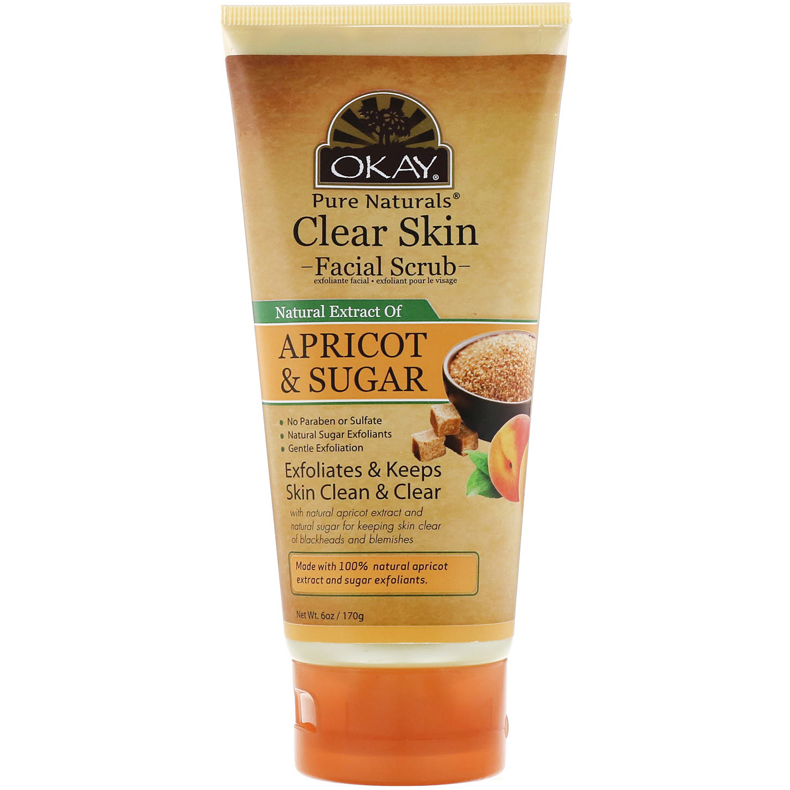 Okay, Clear Skin Facial Scrub, Apricot &amp; Sugar, 6 oz (170 g)