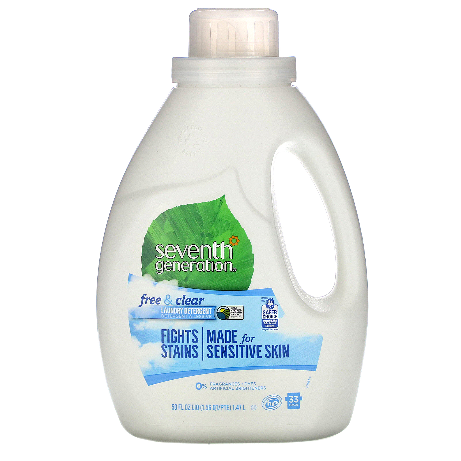 Seventh Generation, Laundry Detergent, Free &amp; Clear, 50 fl oz (1.47 l)