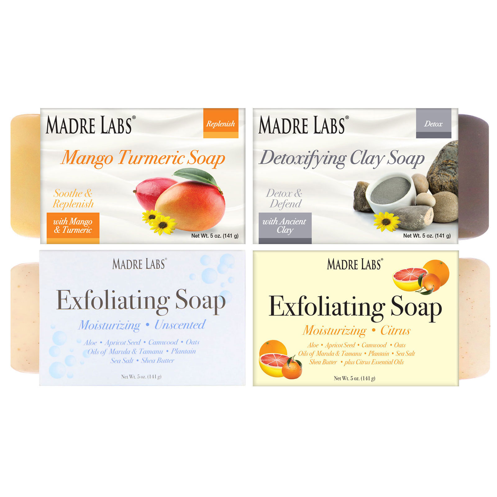 Madre Labs, 4 мыла с очищающим кремом, набор-ассорти, 4 аромата, 5 унций (141 г) каждое