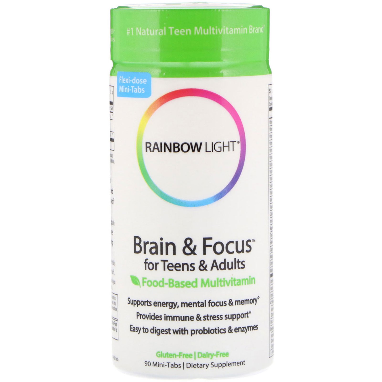 Rainbow Light, Brain &amp; Focus для детей и взрослых, пищевой мультивитаминный комплекс, 90 мини таблеток