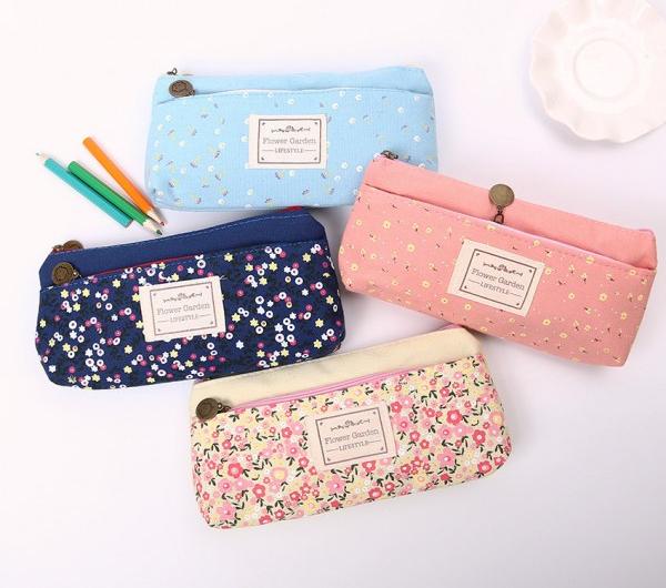 Косметичка Aliexpress School Pencil Bag Pencil Pouch Double Zipper Pure and Fresh Cosmetic Bags Office Stationery Canvas Pencil Case