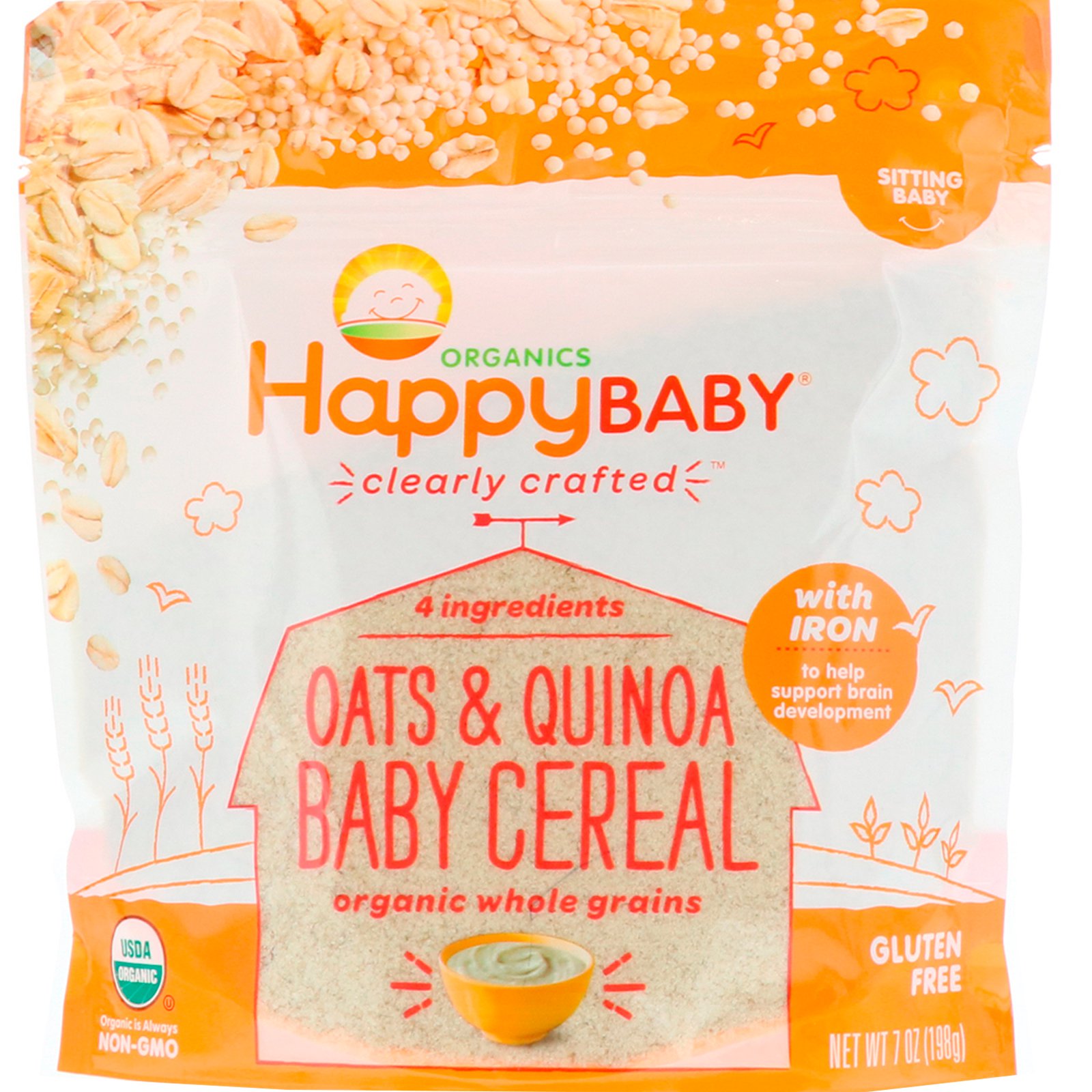 Happy Family Organics, Organic, Clearly Crafted, Oats &amp; Quinoa Baby Cereal, 7 oz (198 g)