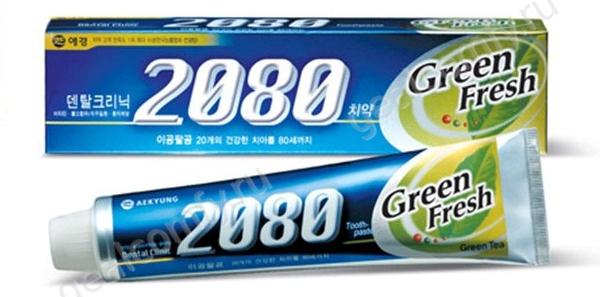 Зубная паста AEKYUNG Dental Clinic 2080 GREEN FRESH с витамином Е и экстрактом зеленого чая