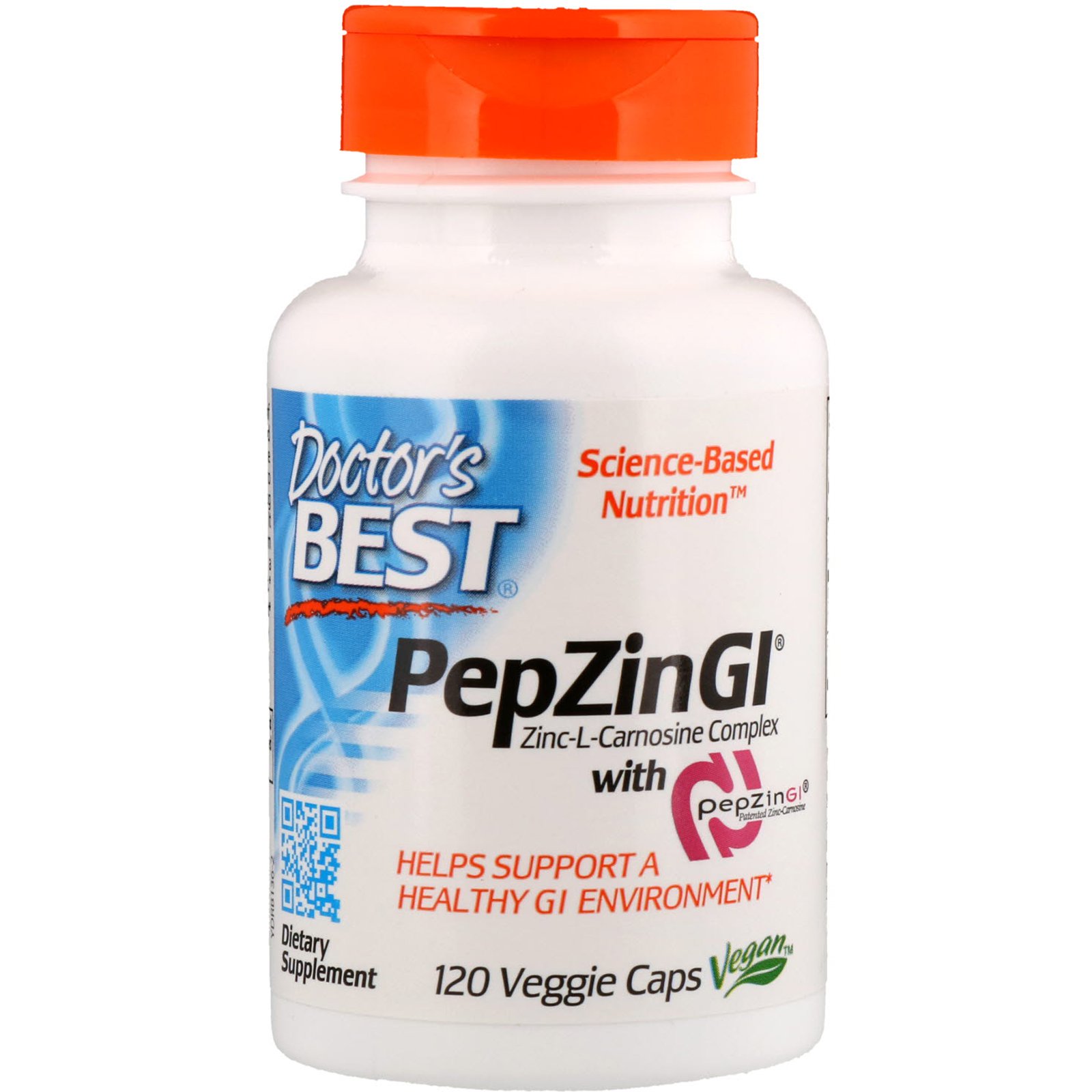 Doctor's Best, PepZin GI, комплекс цинк-L-карнозина, 120 растительных капсул