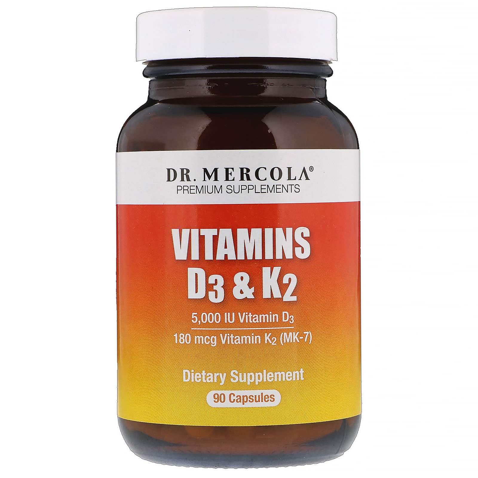 Dr. Mercola, Витамины D3 и K2, 5000 МЕ, 90 капсул