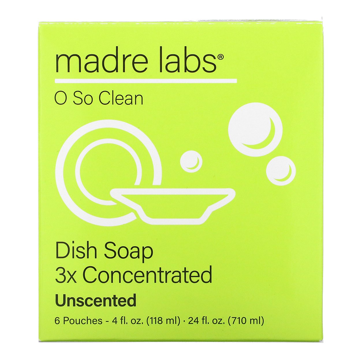 Madre Labs, Dish Soap, Unscented, 6 Pouches, 4 fl oz (118 ml) Each