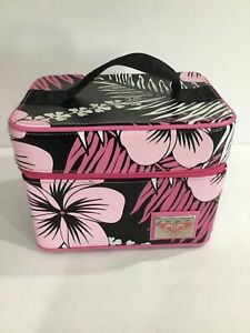  Roxy косметический макияж сумка футляр, розовый/черный Гавайских цветов, б/у в отличном состоянии!
