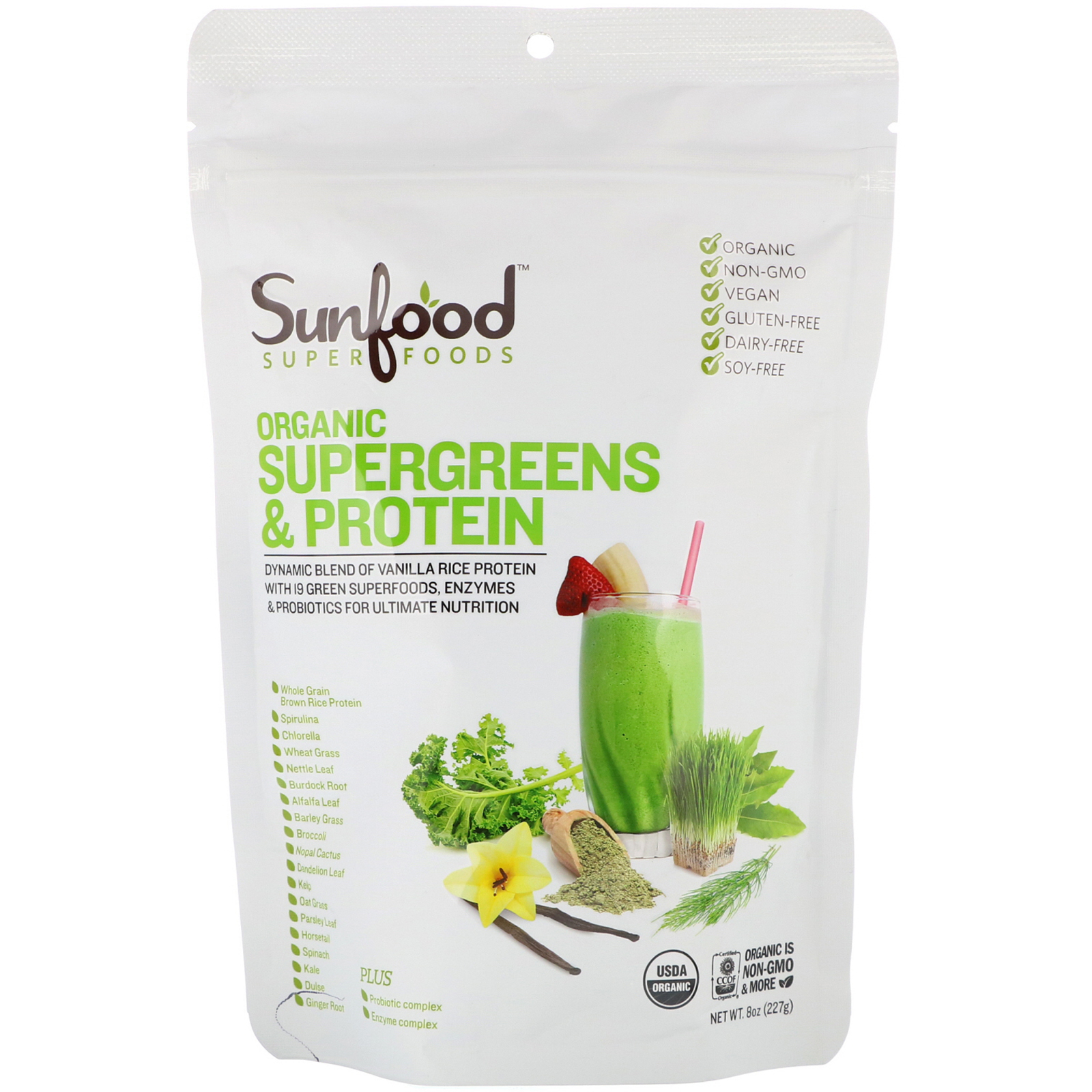Sunfood, Organic Supergreens &amp; Protein, 8 oz (227 g)