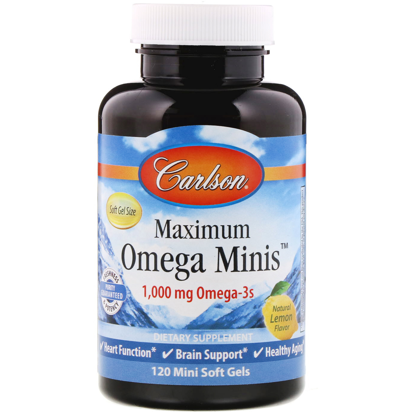Carlson Labs, Maximum Omega Minis, Natural Lemon Flavor, 1,000 mg, 120 Mini Softgels