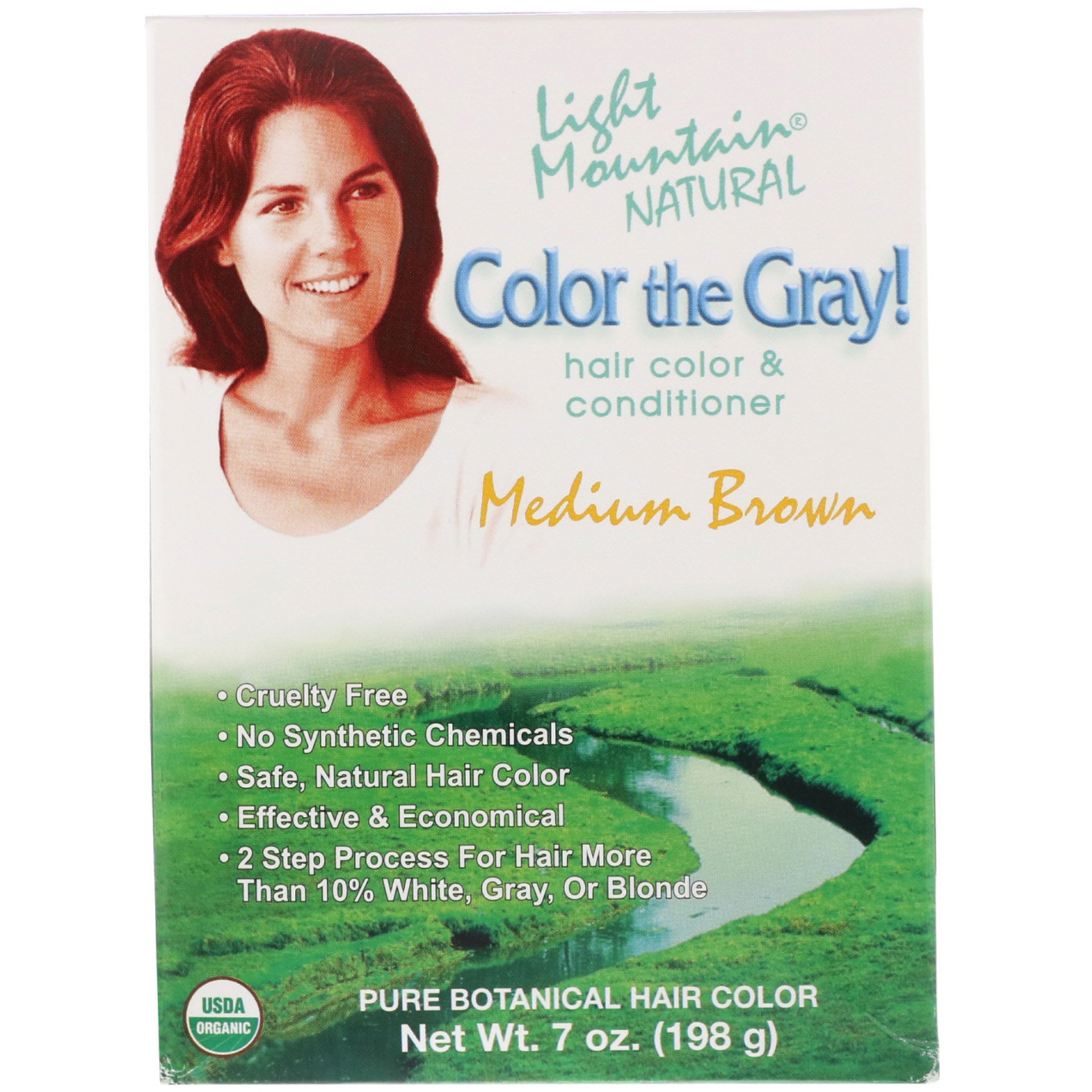 Light Mountain, Color the Gray! Натуральная краска для волос, средний коричневый 7 унции (198 г)