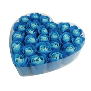  24 шт. голубые душистые ванны мыло лепесток розы в сердце коробка A1Z2