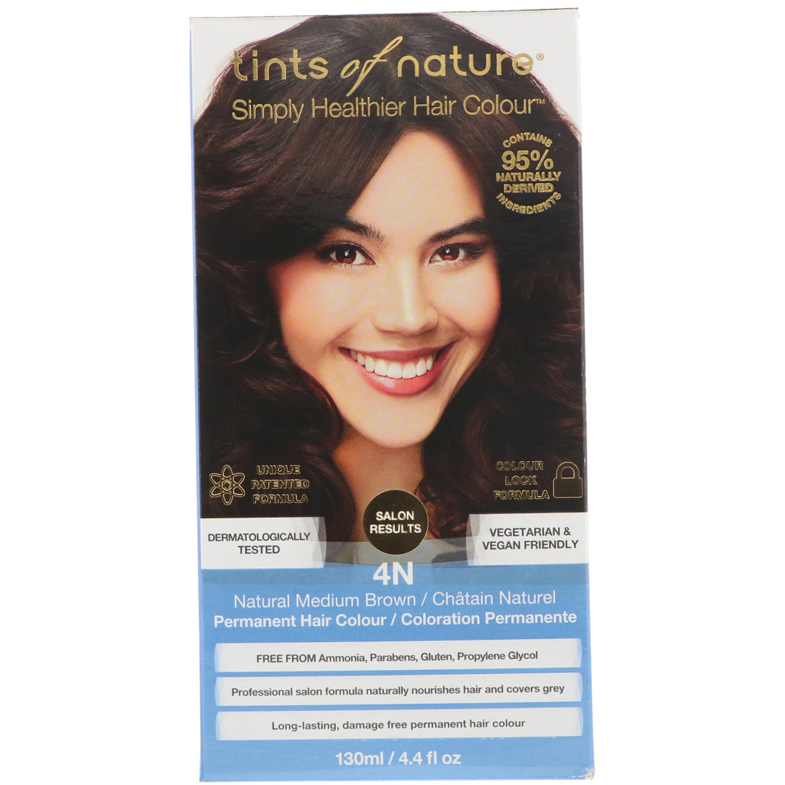 Tints of Nature, Перманентная  краска для волос, натуральный коричневый оттенок, 4N, 4.4 жидкие унции (130 мл) (Discontinued Item)