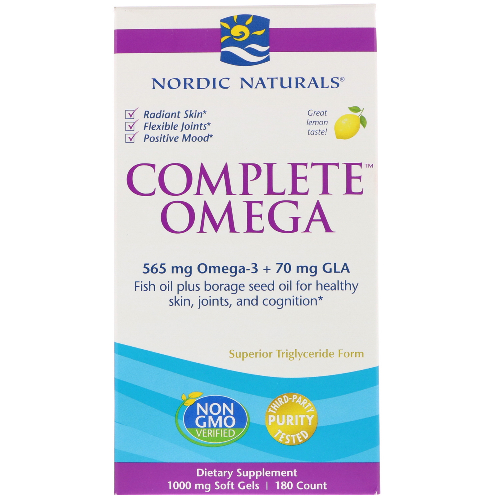 Nordic Naturals, Комплекс омега, со вкусом лимона, 1000 мг, 180 желатиновых капсул