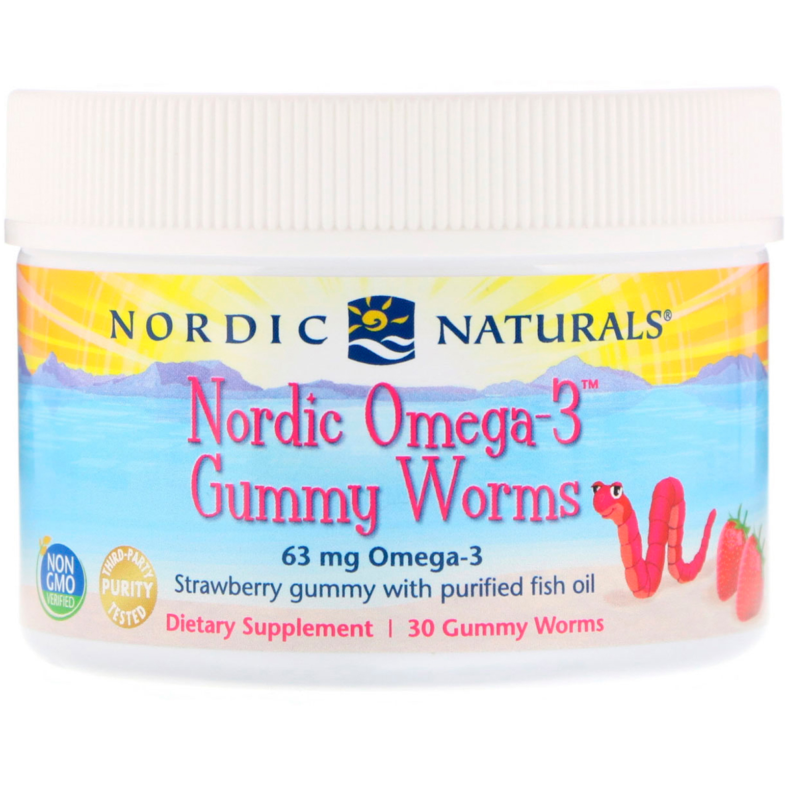 Nordic Naturals, Желейные червячки Nordic Omega-3, 30&amp;nbsp;желейных конфет со вкусом клубники