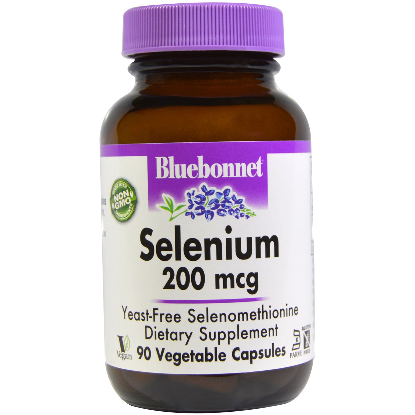 Bluebonnet Nutrition, Селен, бездрожжевой селенометионин, 200 мкг, 90 вегетарианских капсул