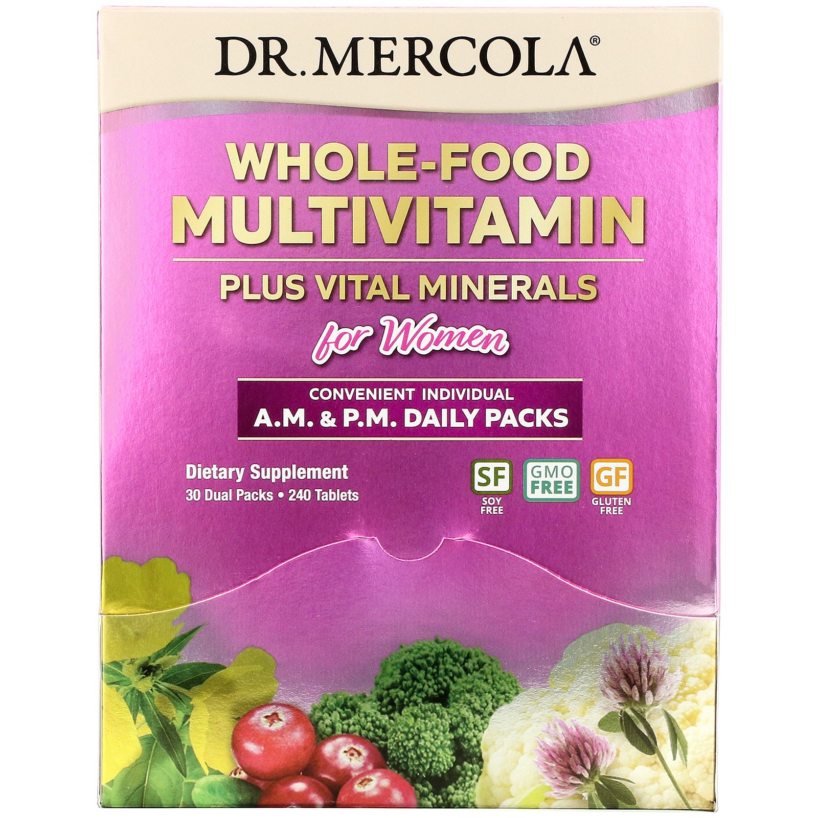 Dr. Mercola, Whole-Food Multivitamin Plus Vital Minerals for Women, A.M. &amp; P.M. Daily Packs, 30 Dual Packs