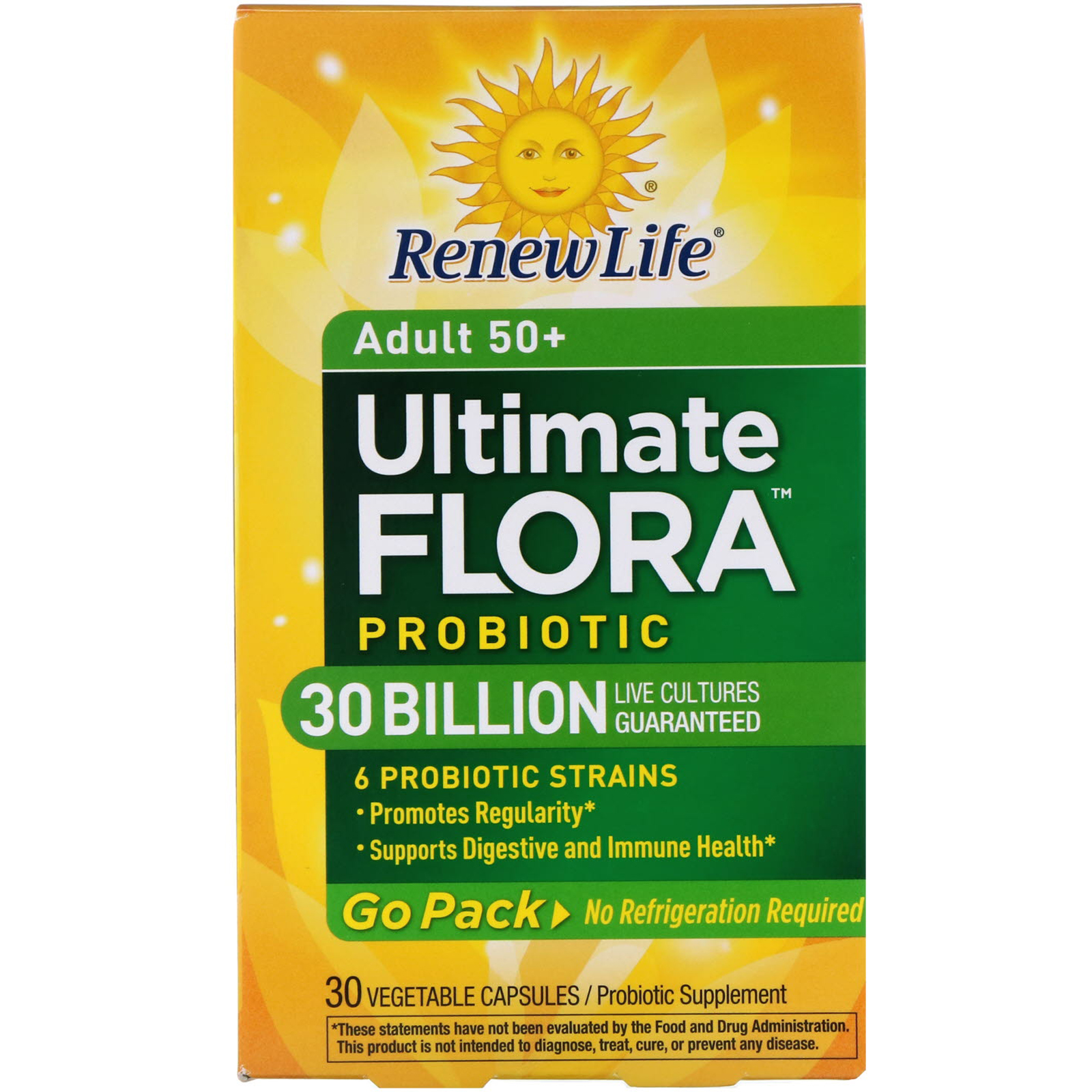 Renew Life, Для взрослых от 50 лет, пробиотик Ultimate Flora, 30 млрд живых культур, 30 растительных капсул