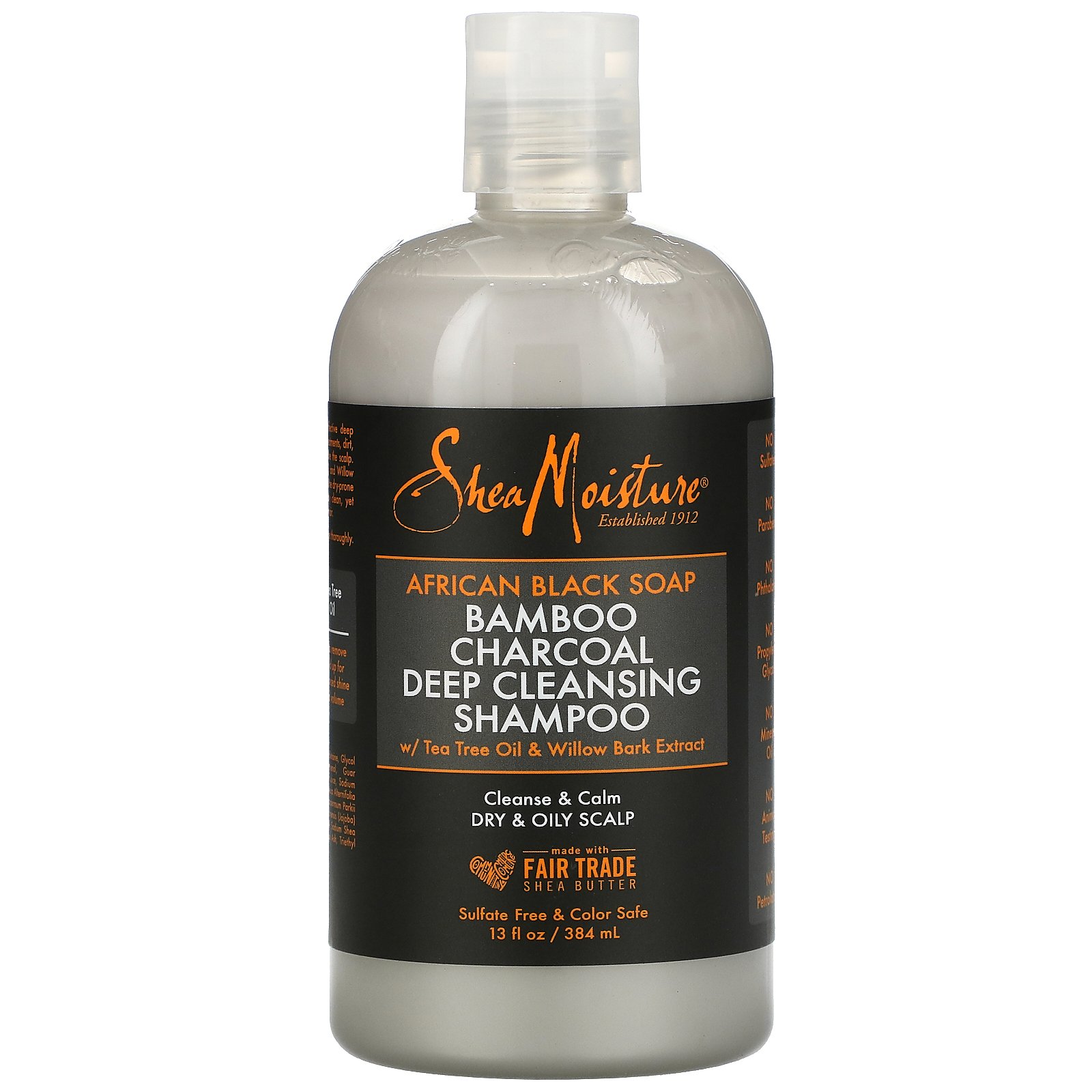 SheaMoisture, African Black Soap, Bamboo Charcoal Deep Cleansing Shampoo, Dry &amp; Oily Scalp, Tea Tree Oil &amp; Willow Bark, 13 fl oz (384 ml)