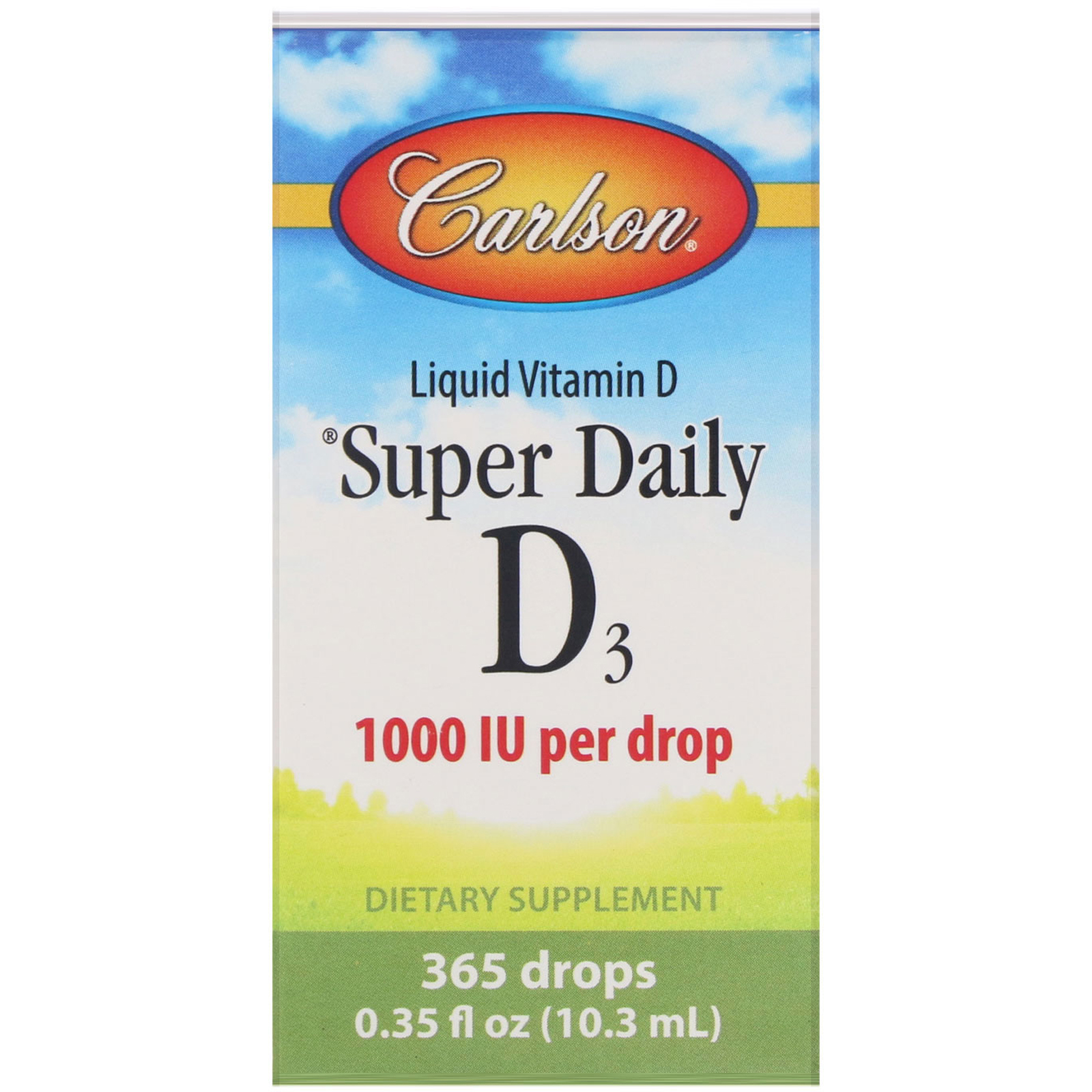 Carlson Labs, Super Daily D3, витамин D3, 1000 МЕ, 0,35 жидкой унции (10,3 мл)