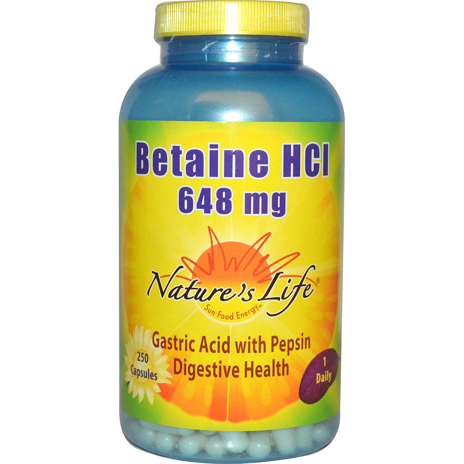 Nature's Life, Бетаин гидрохлорид (Betaine HCl), 648 мг, 250 капсул