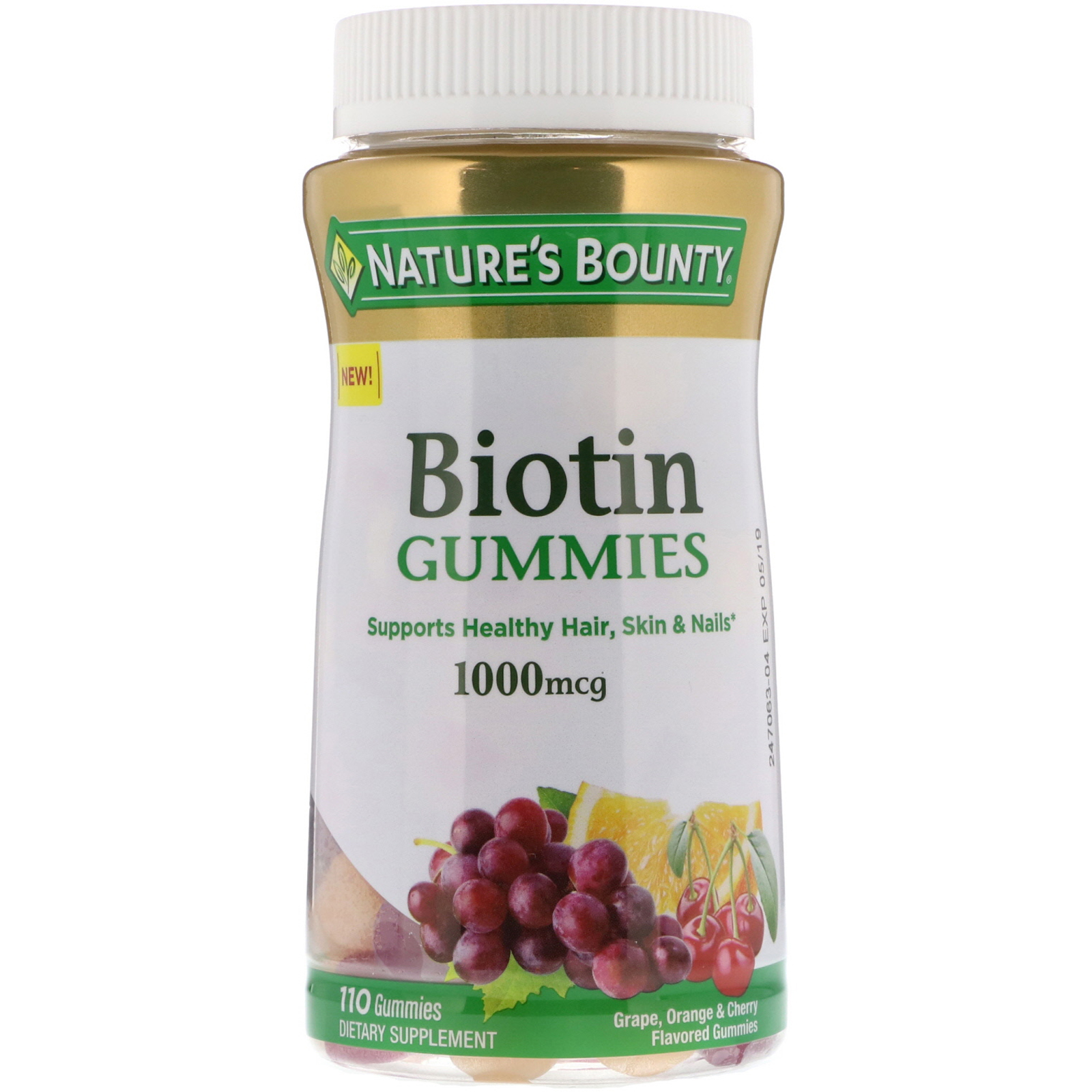 Nature's Bounty, Biotin Gummies, Grape, Orange &amp; Cherry Flavored, 1000 mcg , 110 Gummies