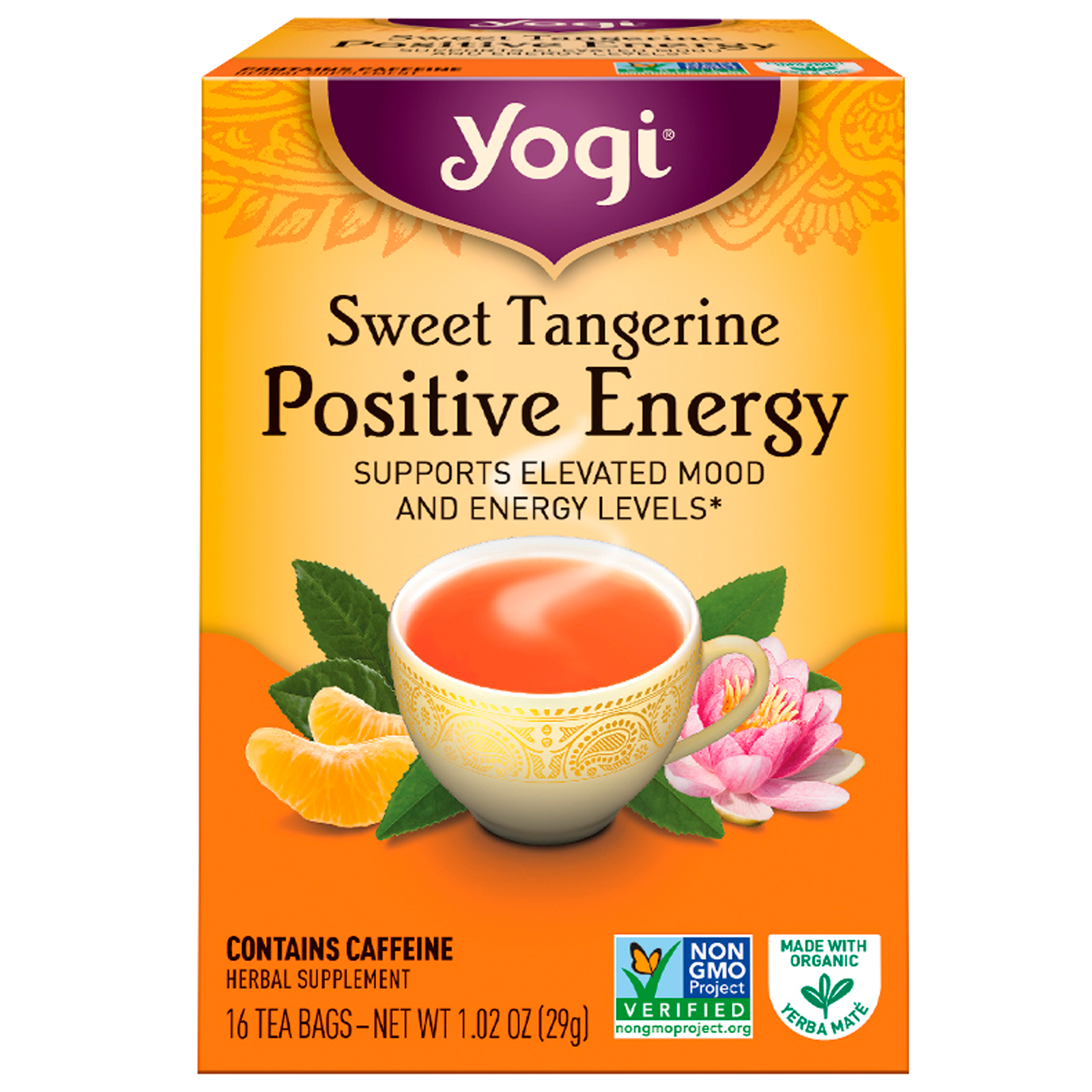 Yogi Tea, Positive Energy со вкусом сладкого мандарина, 16 чайных пакетиков, 1.02 унций (29 г)
