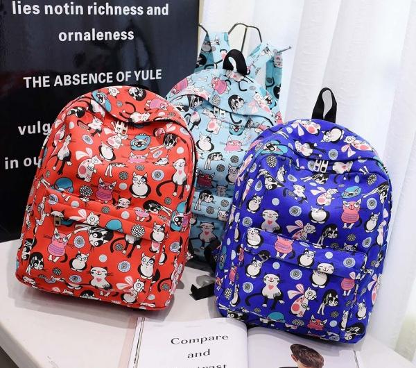 Рюкзак Aliexpress 2018 Summer Preppy Chic Women Nylon Backpack Girls Cartoon Cat Printed School Bag Female Casual Travel Rucksack Red Mochilas