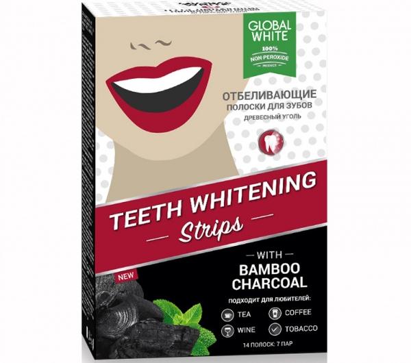 Отбеливающие полоски для зубов GLOBAL WHITE Древесный уголь