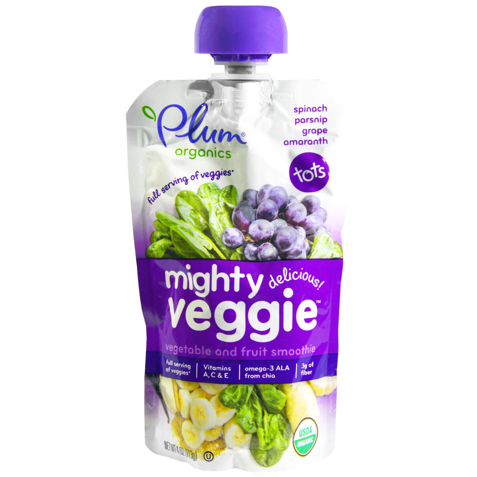 Plum Organics, Mighty Veggie, Veggie &amp; Fruit Blend, 4 oz (113 g)