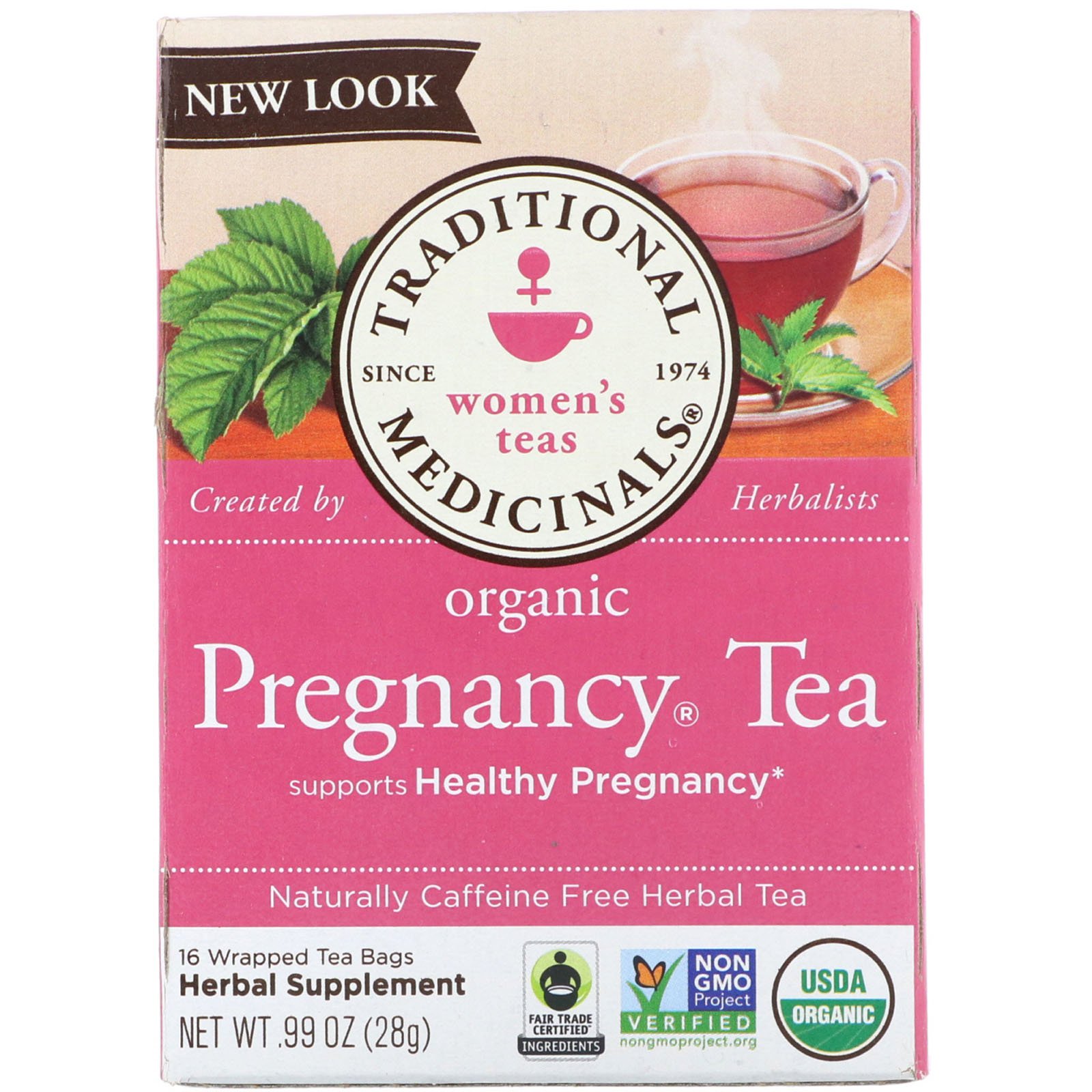 Traditional Medicinals, Women's Tea, Organic Pregnancy Tea, Caffeine Free, 16 Wrapped Tea Bags, .99 oz (28 g)
