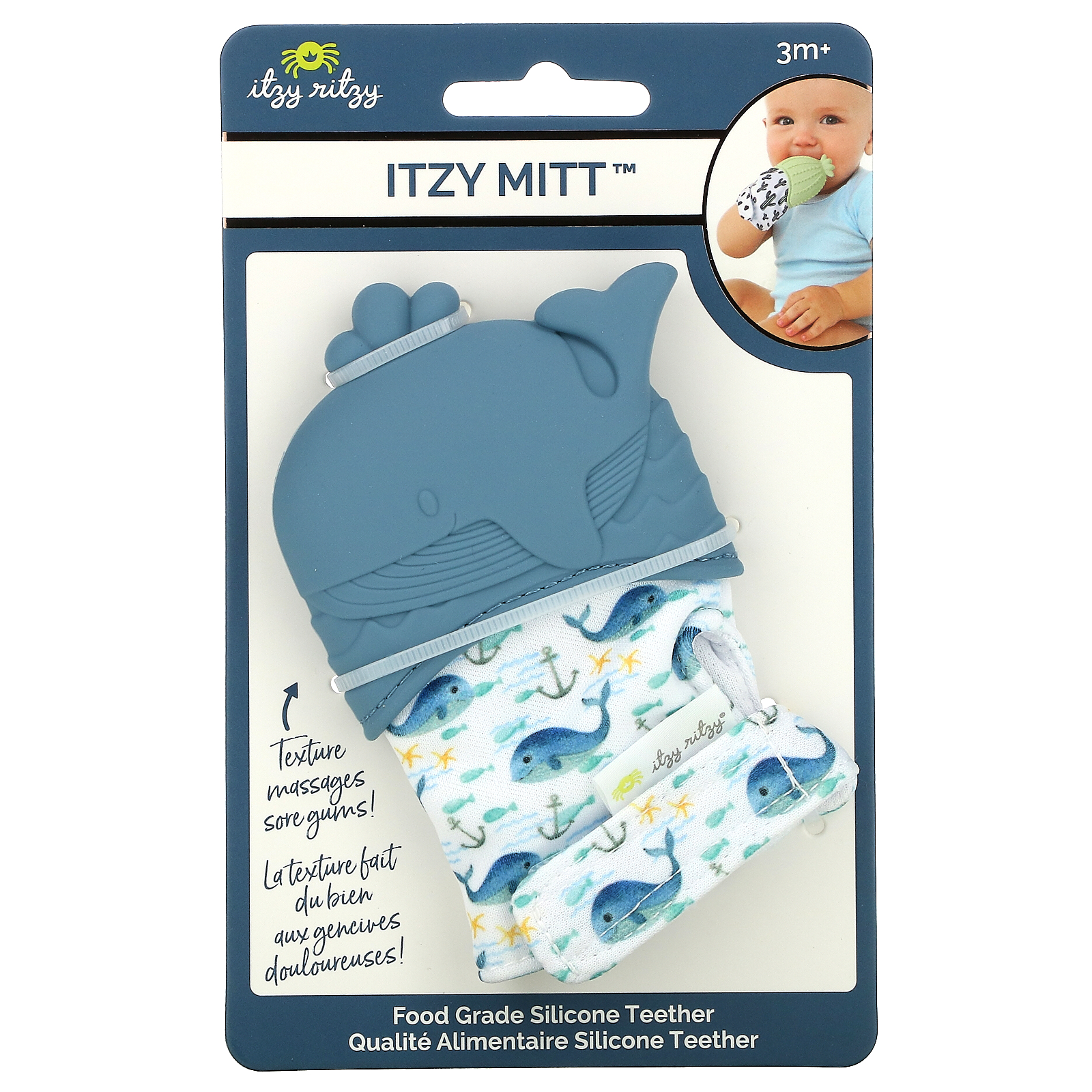 Itzy Ritzy, Itzy Mitt, Food Grade Silicone Teether, 3+ Months, Whale, 1 Teether