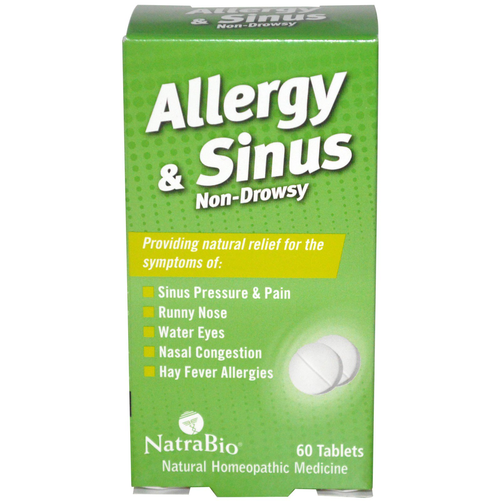 NatraBio, От аллергии для носовых пазух, не вызывает сонливости, 60 таблеток