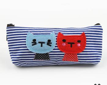 Косметичка Aliexpress Fashion Creative Students Canvas Cartoon Blue White Stripe Cat Pencil Case Children Cute Pen Bag Drop Shipping OSS-001960-03