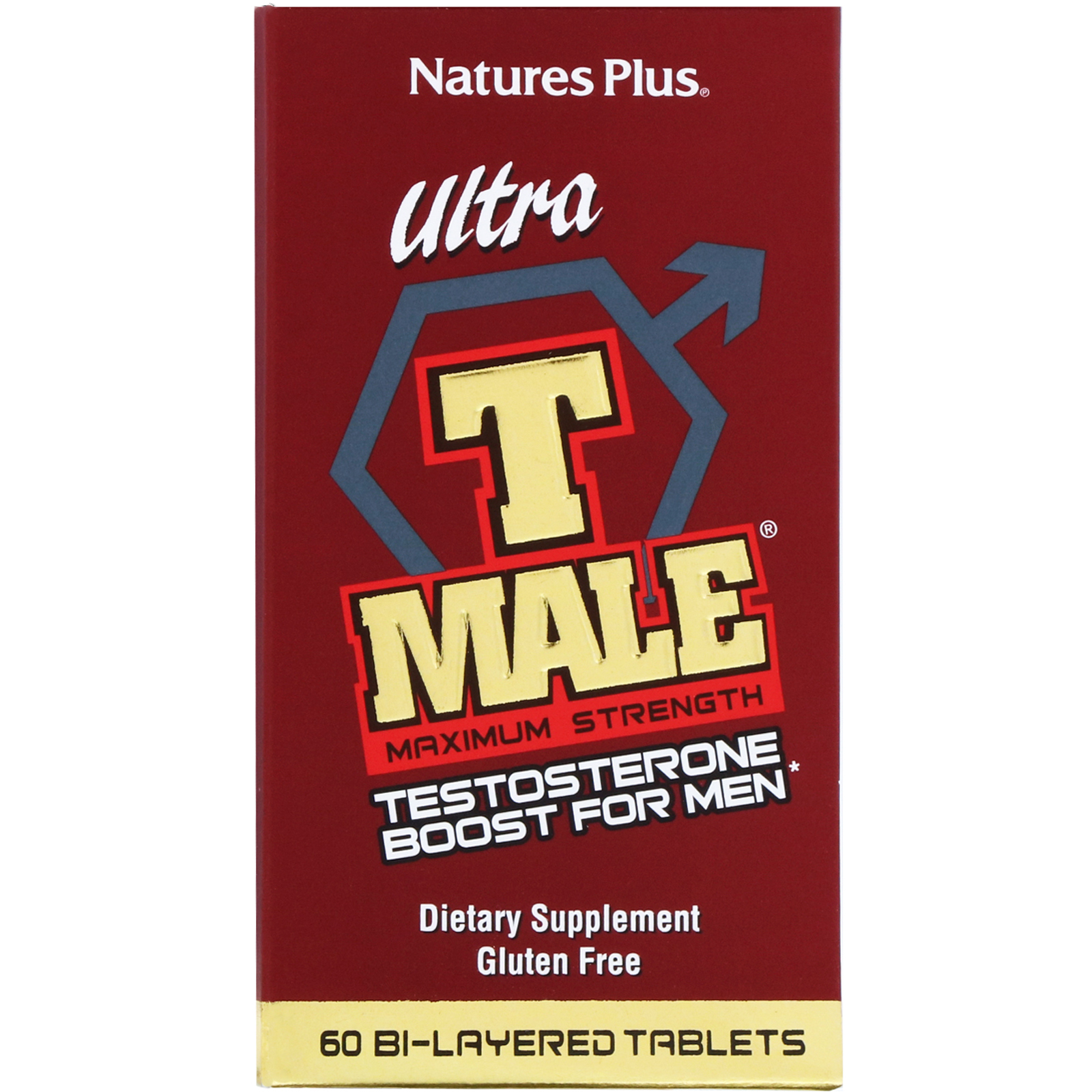 Nature's Plus, Ultra T-Male, Повышение тестостерона для мужчин, максимальная сила 60 таблеток